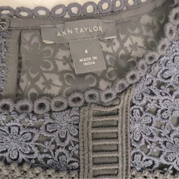 Ann Taylor Lave Overlay Navy Blue and Black Dress. Short sleeves. Back zipper. - Picture 10 of 14